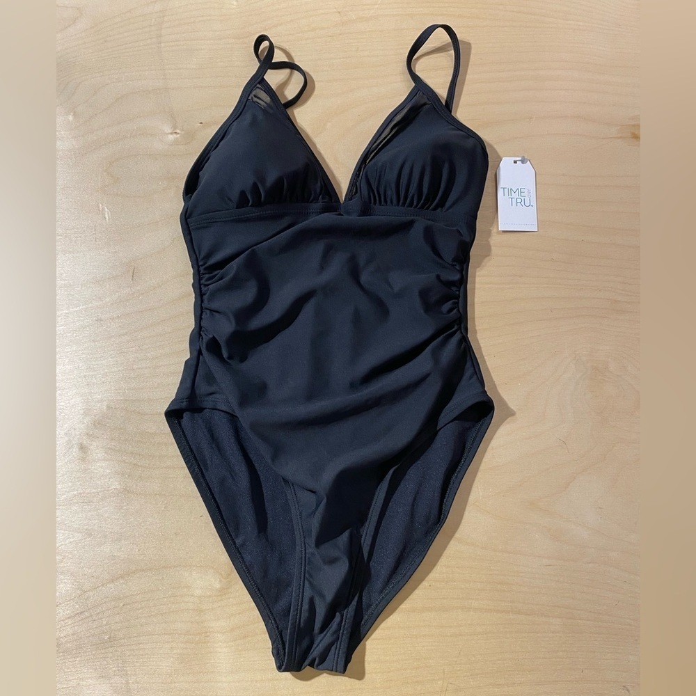 Time and Tru Black One-Piece Swimsuit Small (4-6) (FV)